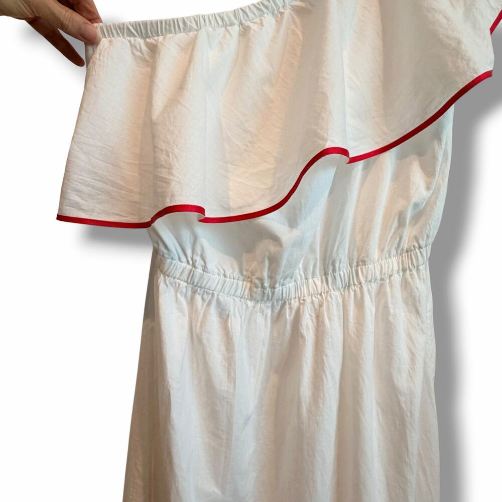 NEW Lane Bryant One Shoulder Ruffle Maxi Dress White Cotton Ribbon Accents 18 - Picture 4 of 9